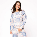 Queen of Sparkles Ivory, Blue & Light Pink Patchwork Sweatshirt