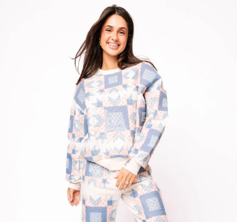 Queen of Sparkles Ivory, Blue & Light Pink Patchwork Sweatshirt