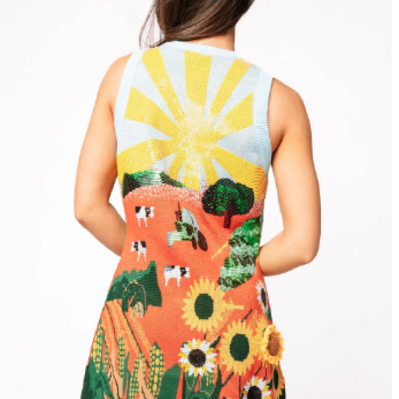 Queen of Sparkles Farm With Knit Sunflowers Tank Dress