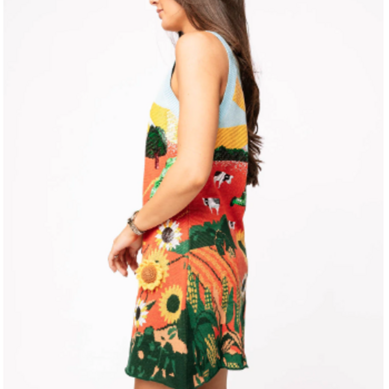 Queen of Sparkles Farm With Knit Sunflowers Tank Dress