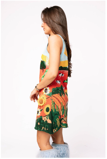 Queen of Sparkles Farm With Knit Sunflowers Tank Dress