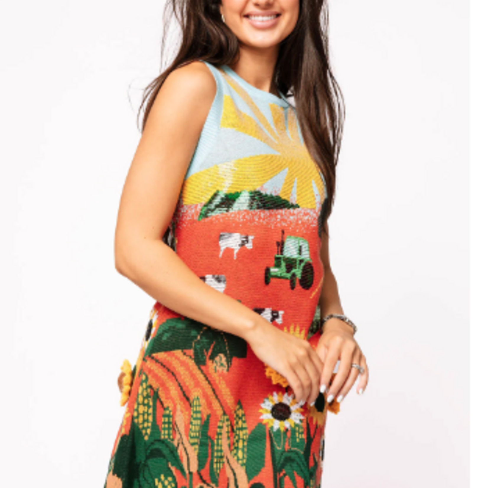 Queen of Sparkles Farm With Knit Sunflowers Tank Dress