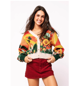 Queen of Sparkles Farm With Knit Sunflowers Button Up Cardigan