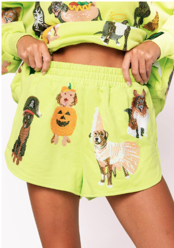 Queen of Sparkles Lime Green Halloween Dogs Shorts