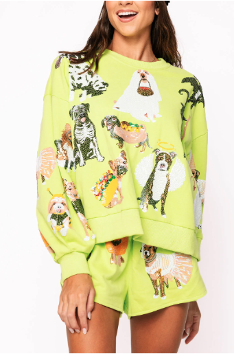 Queen of Sparkles Lime Green Halloween Dogs Sweatshirt