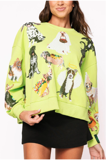 Queen of Sparkles Lime Green Halloween Dogs Sweatshirt