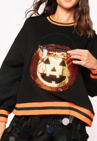 Queen of Sparkles Black Halloween Pumpkin Candy Bucket Sweatshirt