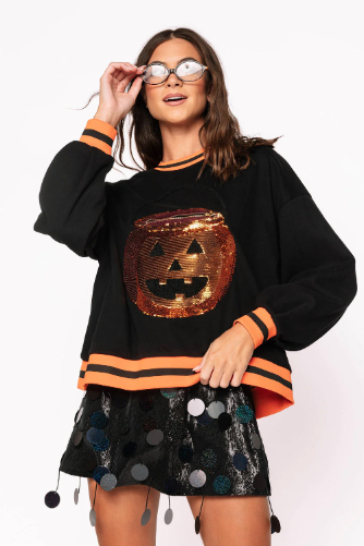 Queen of Sparkles Black Halloween Pumpkin Candy Bucket Sweatshirt