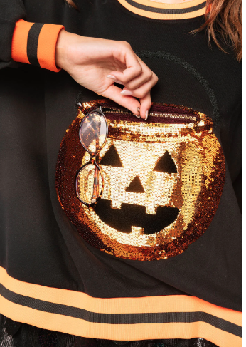 Queen of Sparkles Black Halloween Pumpkin Candy Bucket Sweatshirt
