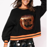 Queen of Sparkles Black Halloween Pumpkin Candy Bucket Sweatshirt