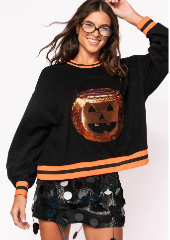 Queen of Sparkles Black Halloween Pumpkin Candy Bucket Sweatshirt