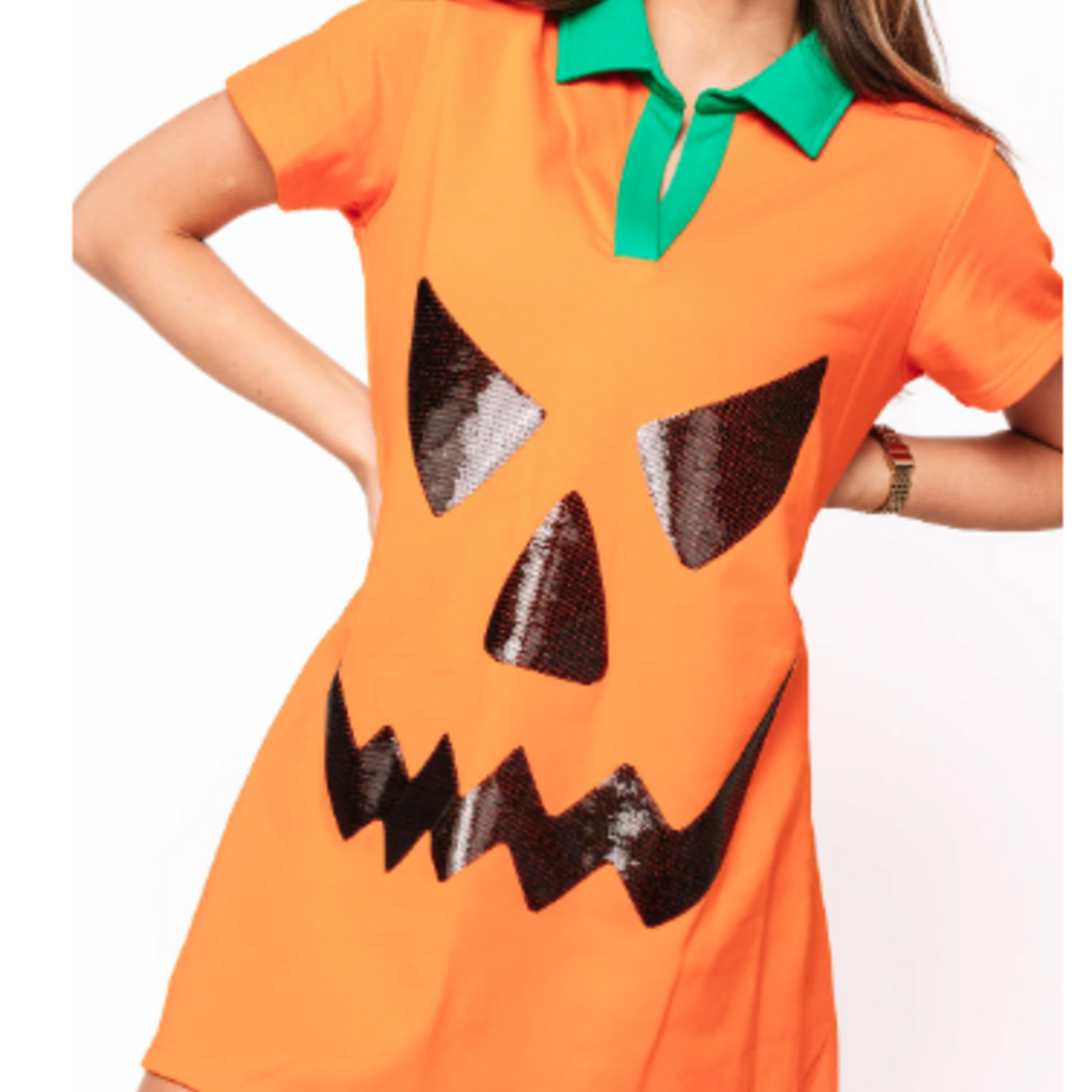 Queen of Sparkles Orange Pumpkin Collar Dress