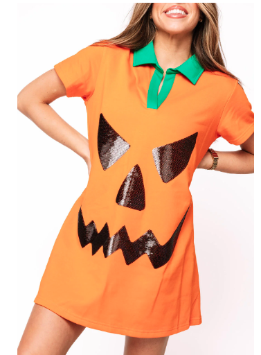 Queen of Sparkles Orange Pumpkin Collar Dress