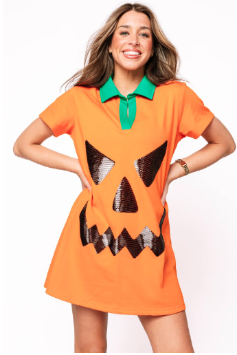 Queen of Sparkles Orange Pumpkin Collar Dress