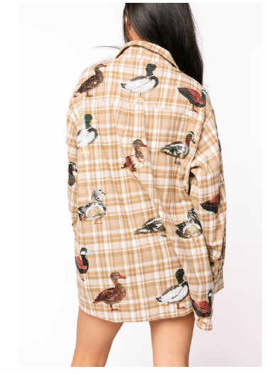 Queen of Sparkles Brown Plaid Duck Button Up Dress