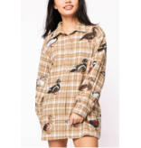Queen of Sparkles Brown Plaid Duck Button Up Dress