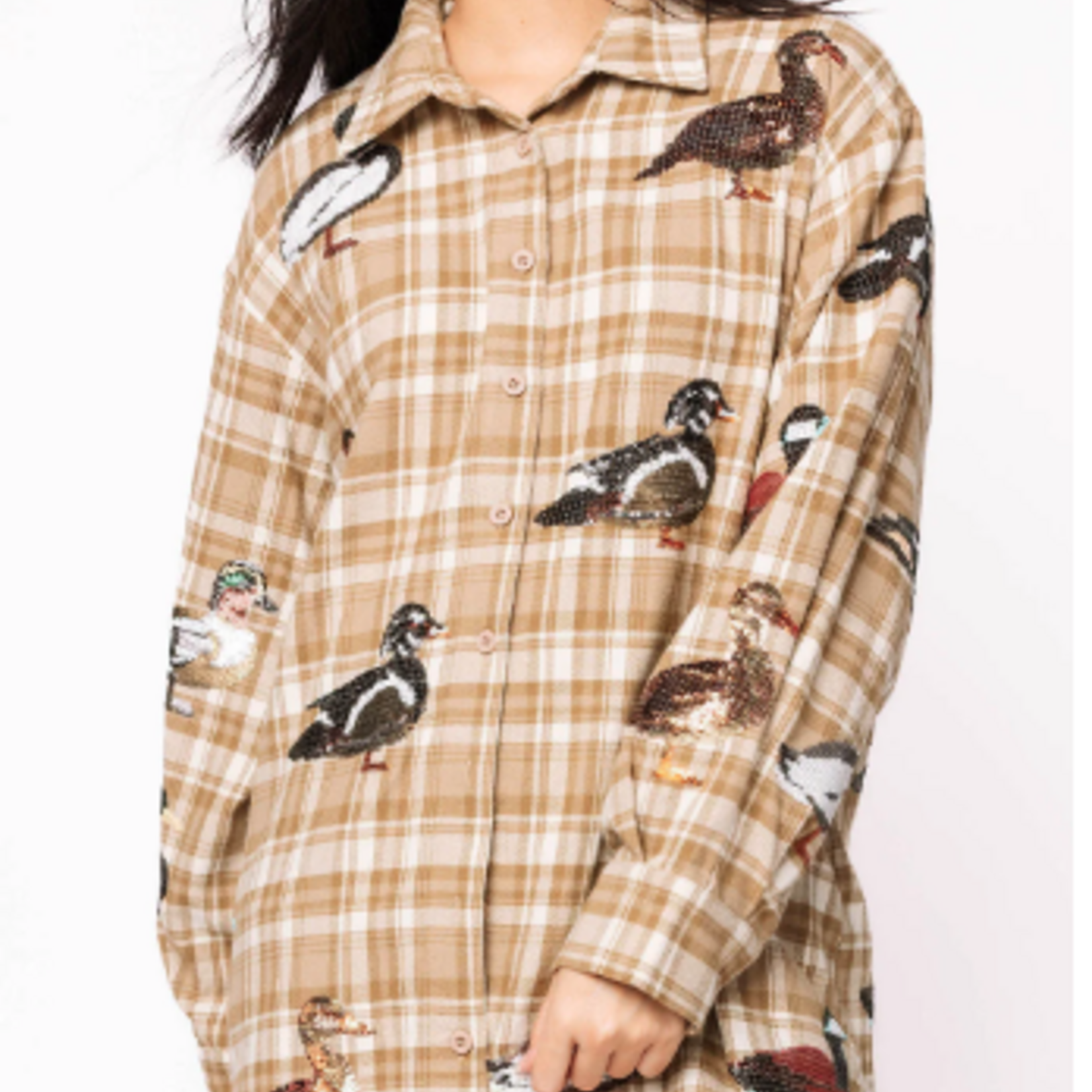 Queen of Sparkles Brown Plaid Duck Button Up Dress