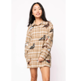 Queen of Sparkles Brown Plaid Duck Button Up Dress
