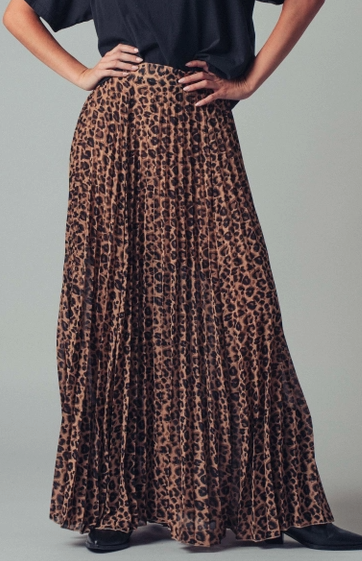 Leopard Pleated  Midi Skirt