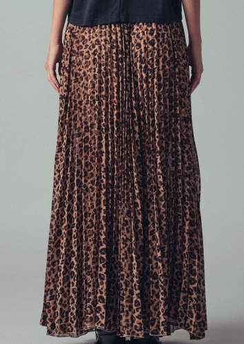 Leopard Pleated  Midi Skirt