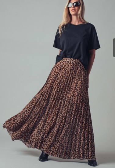 Leopard Pleated  Midi Skirt