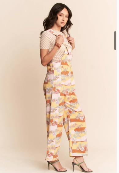Davi & Dani Washed Retro Print Twill Overall