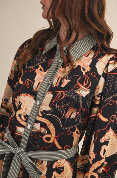 Exclusive Horse Print Button Down Mini Dress