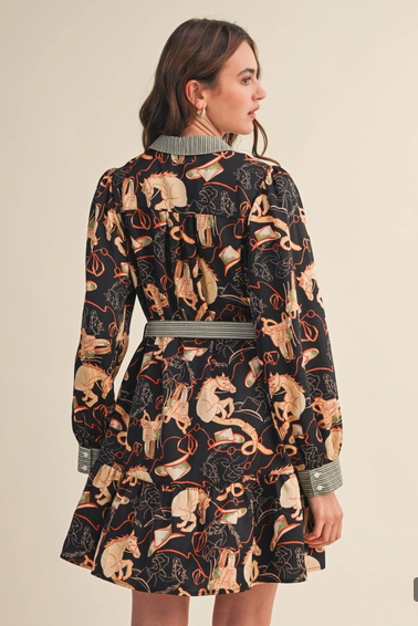 Exclusive Horse Print Button Down Mini Dress