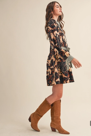 Exclusive Horse Print Button Down Mini Dress