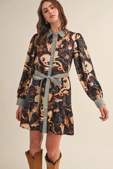 Exclusive Horse Print Button Down Mini Dress