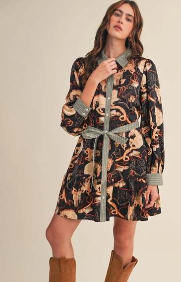 Exclusive Horse Print Button Down Mini Dress