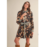 Exclusive Horse Print Button Down Mini Dress