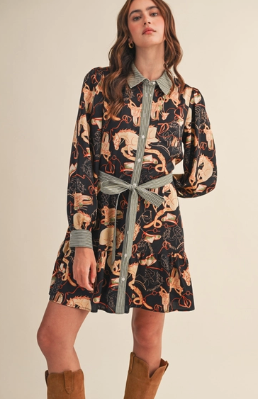 Exclusive Horse Print Button Down Mini Dress