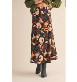 Exclusive Western Print Satin Midi Slip Skirt