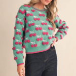 Emerald Fuzzy Cherry Sweater