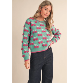 Emerald Fuzzy Cherry Sweater