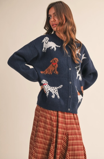 Navy Dog Knit Cardigan