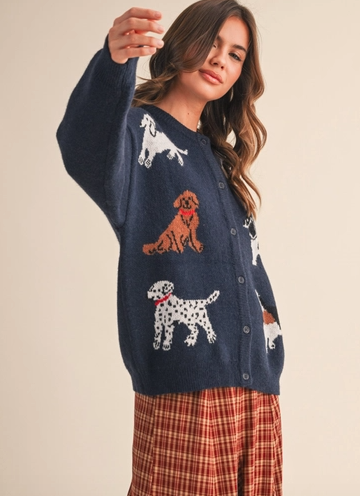 Navy Dog Knit Cardigan