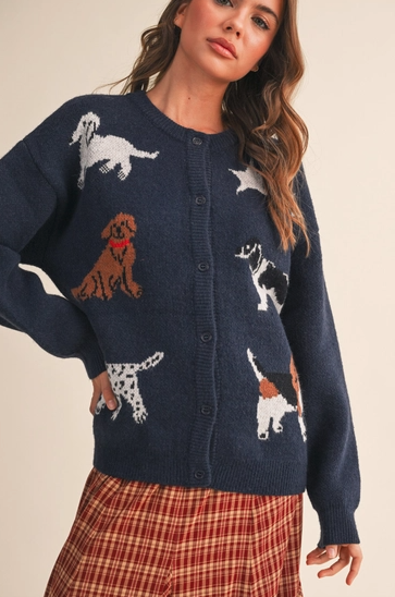 Navy Dog Knit Cardigan