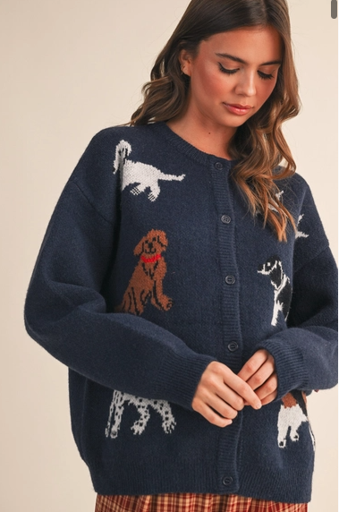 Navy Dog Knit Cardigan