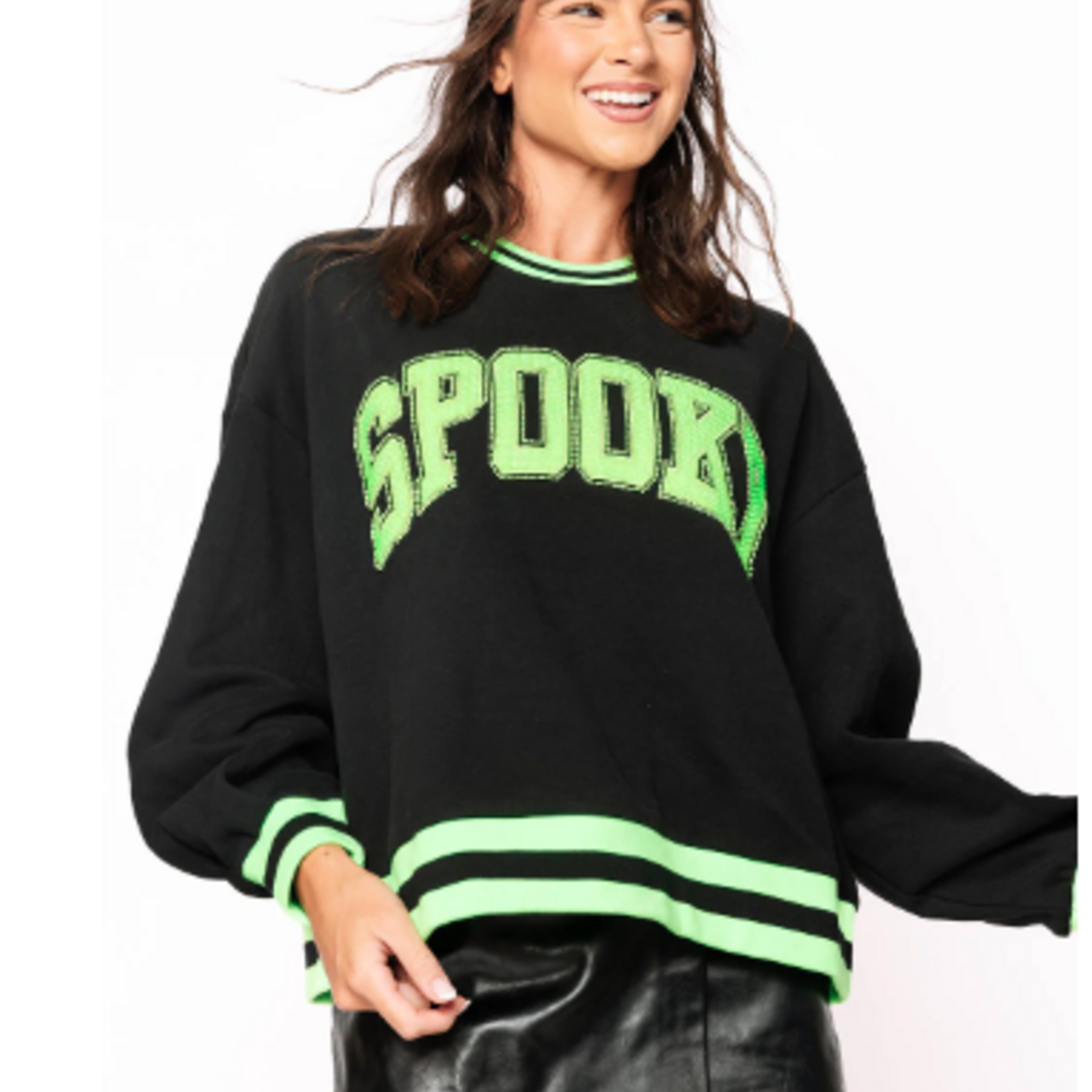 Queen of Sparkles Black & Neon Green 'Spooky' Sweatshirt