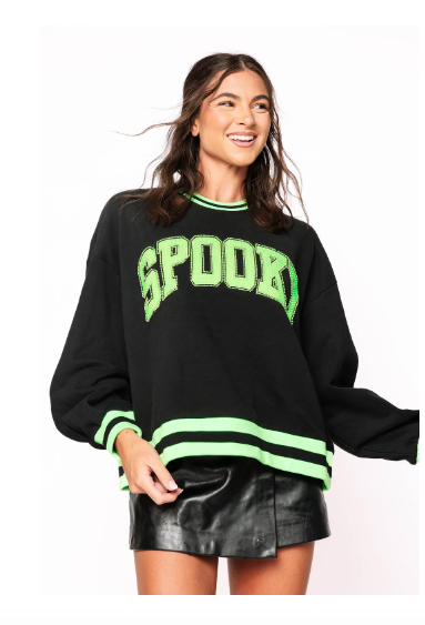 Queen of Sparkles Black & Neon Green 'Spooky' Sweatshirt