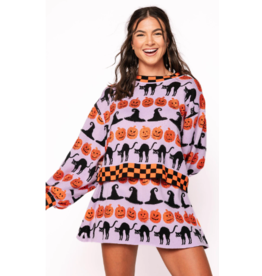 Queen of Sparkles Lavender, Black & Orange Checker Trim Halloween Icon Sweater