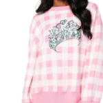 Queen of Sparkles Licensed Pink & White Gingham Glinda Crown Sweater