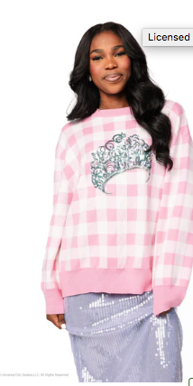Queen of Sparkles Licensed Pink & White Gingham Glinda Crown Sweater