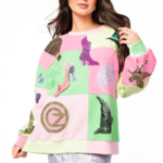 Queen of Sparkles Licensed, Lavender, Pink & Green Checkered Wicked Icon Sweatshirt