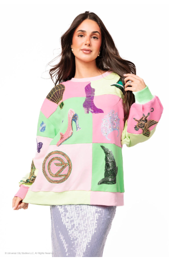 Queen of Sparkles Licensed, Lavender, Pink & Green Checkered Wicked Icon Sweatshirt