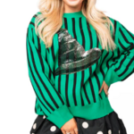 Queen of Sparkles Licensed Green & Black Striped Elphaba Hat Sweater