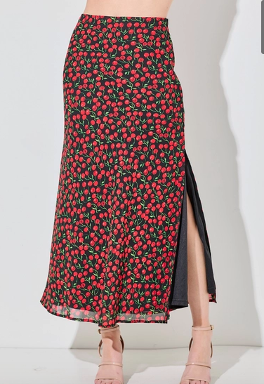 Cherry Print Maxi Skirt