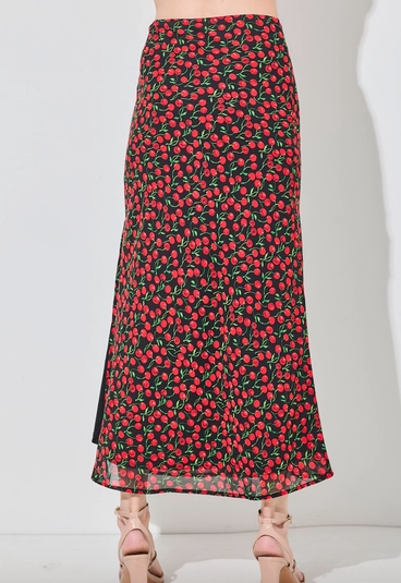 Cherry Print Maxi Skirt